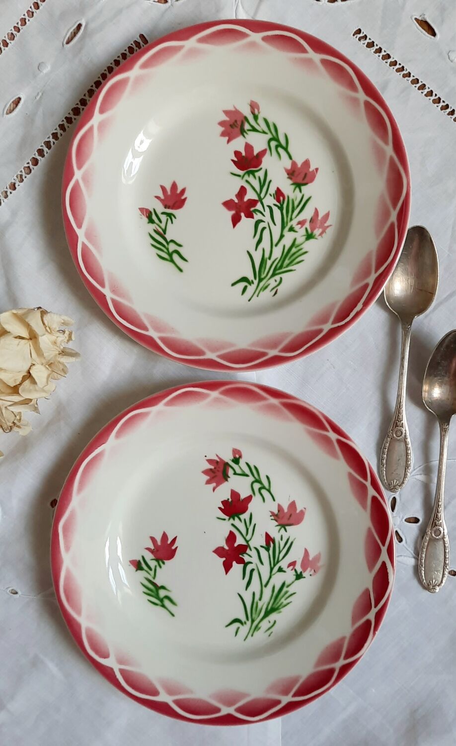 Old mismatched earthenware dessert plates