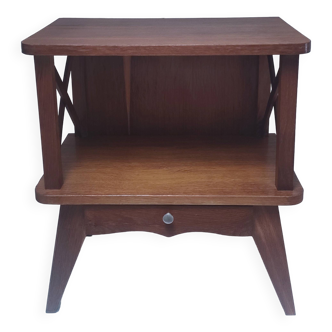 Vintage wooden crossbar bedside table