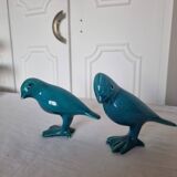 Pair of Art Deco Birds in Blue Porcelain from the 40s-50s signed