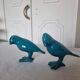 Paire d'Oiseaux Art Déco en porcelaine Bleue des années 40-50 signés