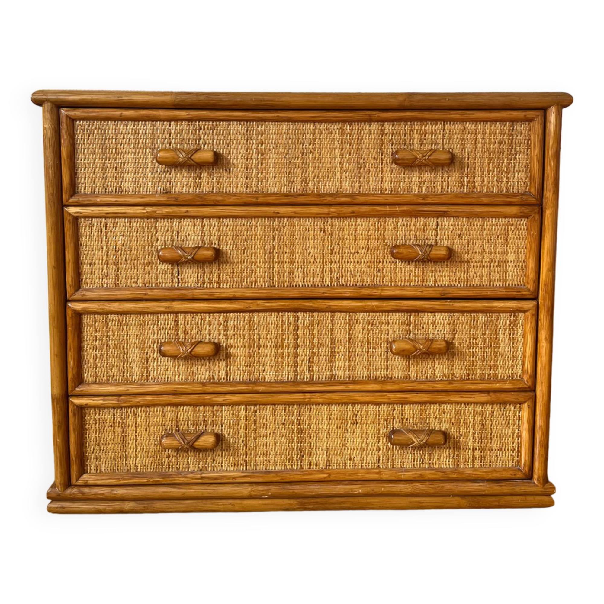 Vintage woven rattan chest of drawers
