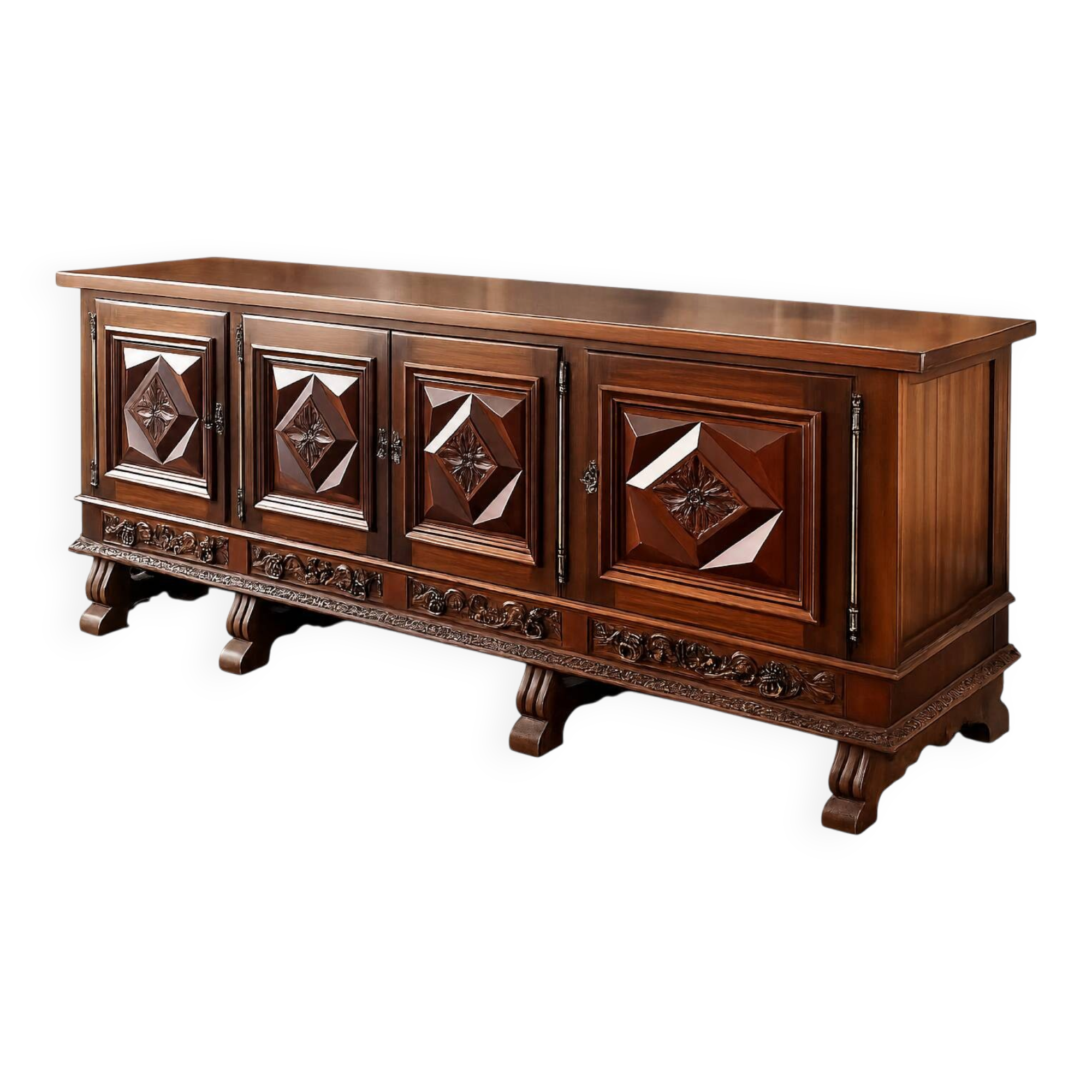 Ltee laval - long buffet de 2,5 m en bois massif sculpté - très bon état