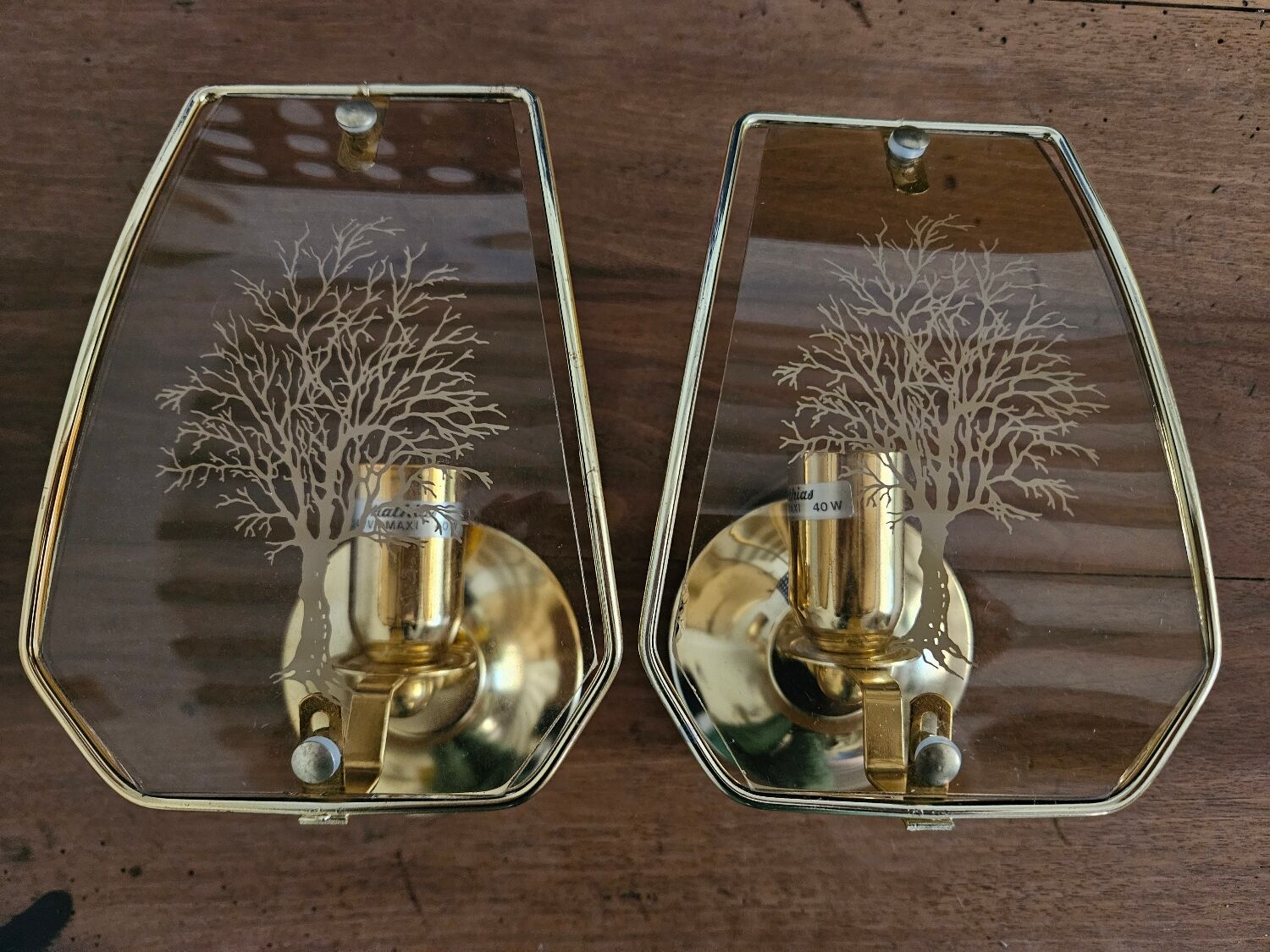 Pair of glass and metal wall lights