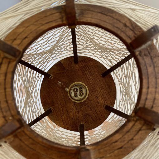 Wooden lamp and stretched wires