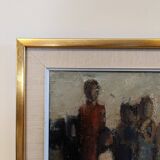 Mid-Century Modern Swedish "Assemble", Vintage Figurative Oil Painting, Framed
