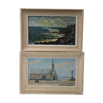 Pair of paintings breton school r euzemes eyzemes signature to identify