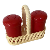 Red and white plastic salt and pepper shakers Emsa.