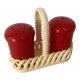Red and white plastic salt and pepper shakers Emsa.