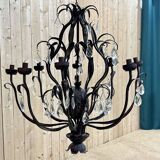Large pineapple chandelier in blackened metal and tassels