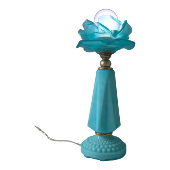 Blue lamp in opaline and glass paste