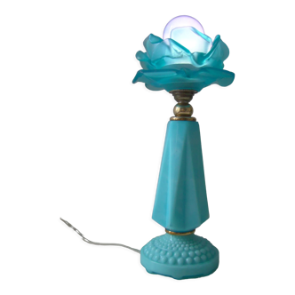 Lampe bleue en opaline et pâte de verre