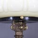 1940s restored brass table lamp with wooden base and glass shade
