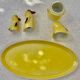 salt shaker, pepper shaker, mustard Set condiment service, porcelain Pfeffer Gotha - penguins