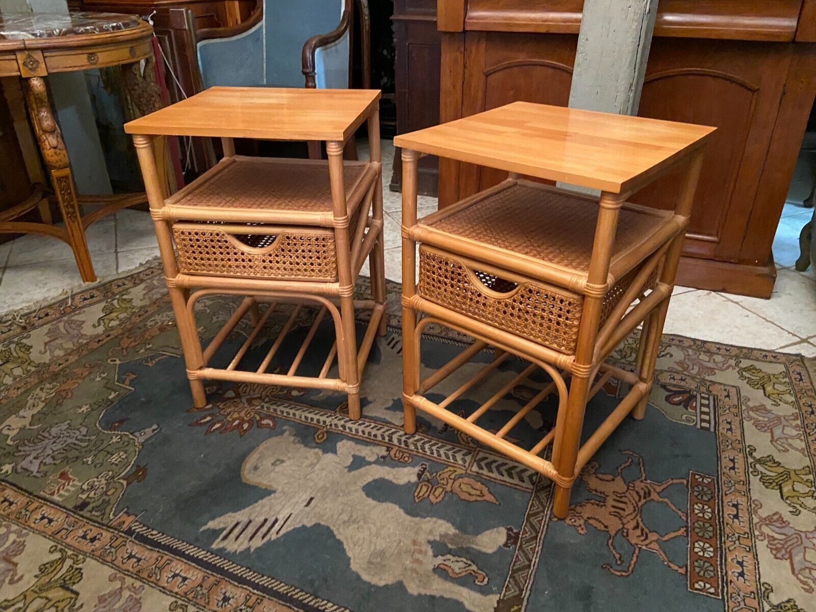 Pair of sofa ends rattan bedside tables