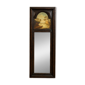 Dark wood trumeau with a mirror and landscape painting.