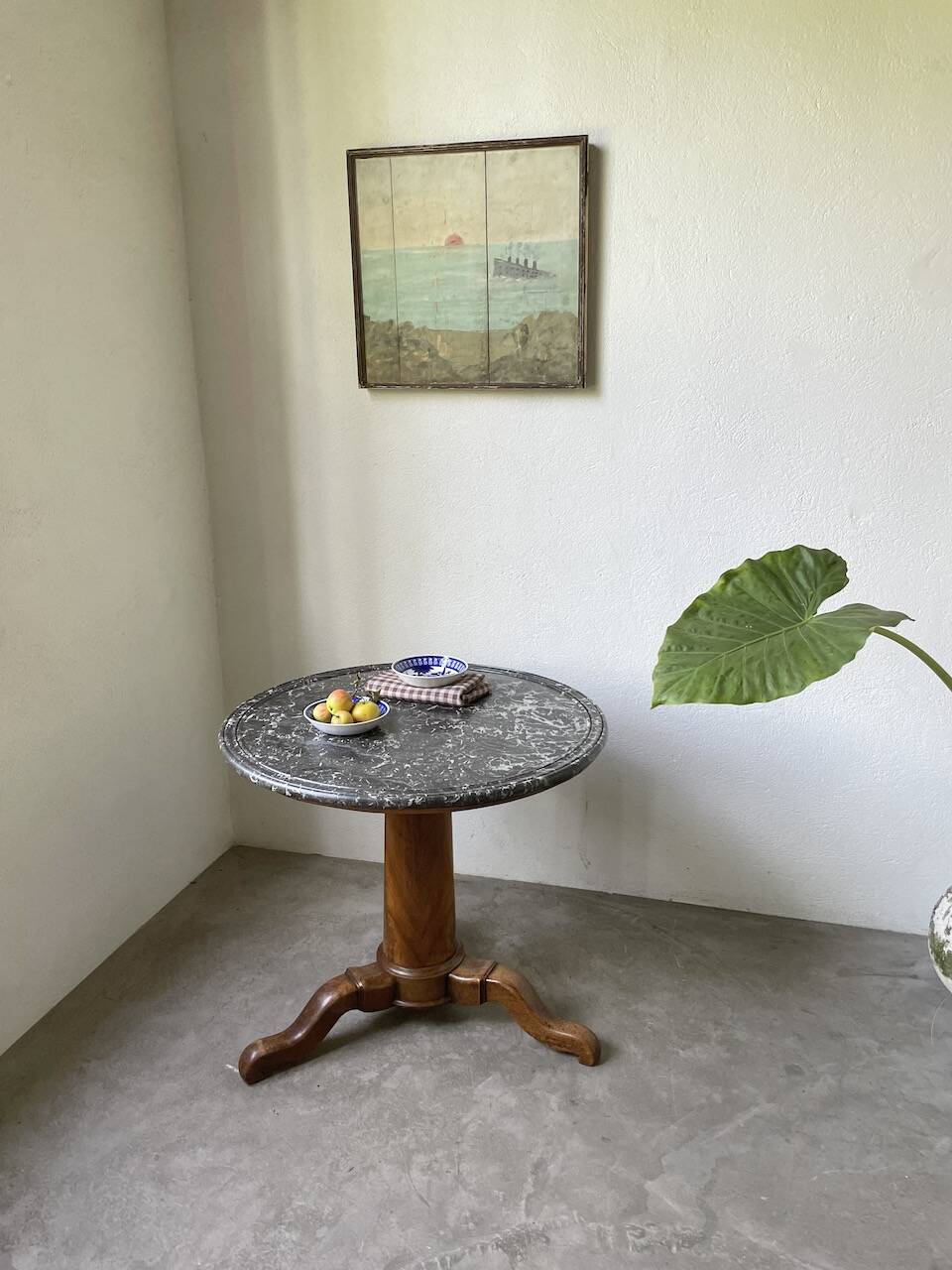 Empire walnut and marble pedestal table, late 19th century