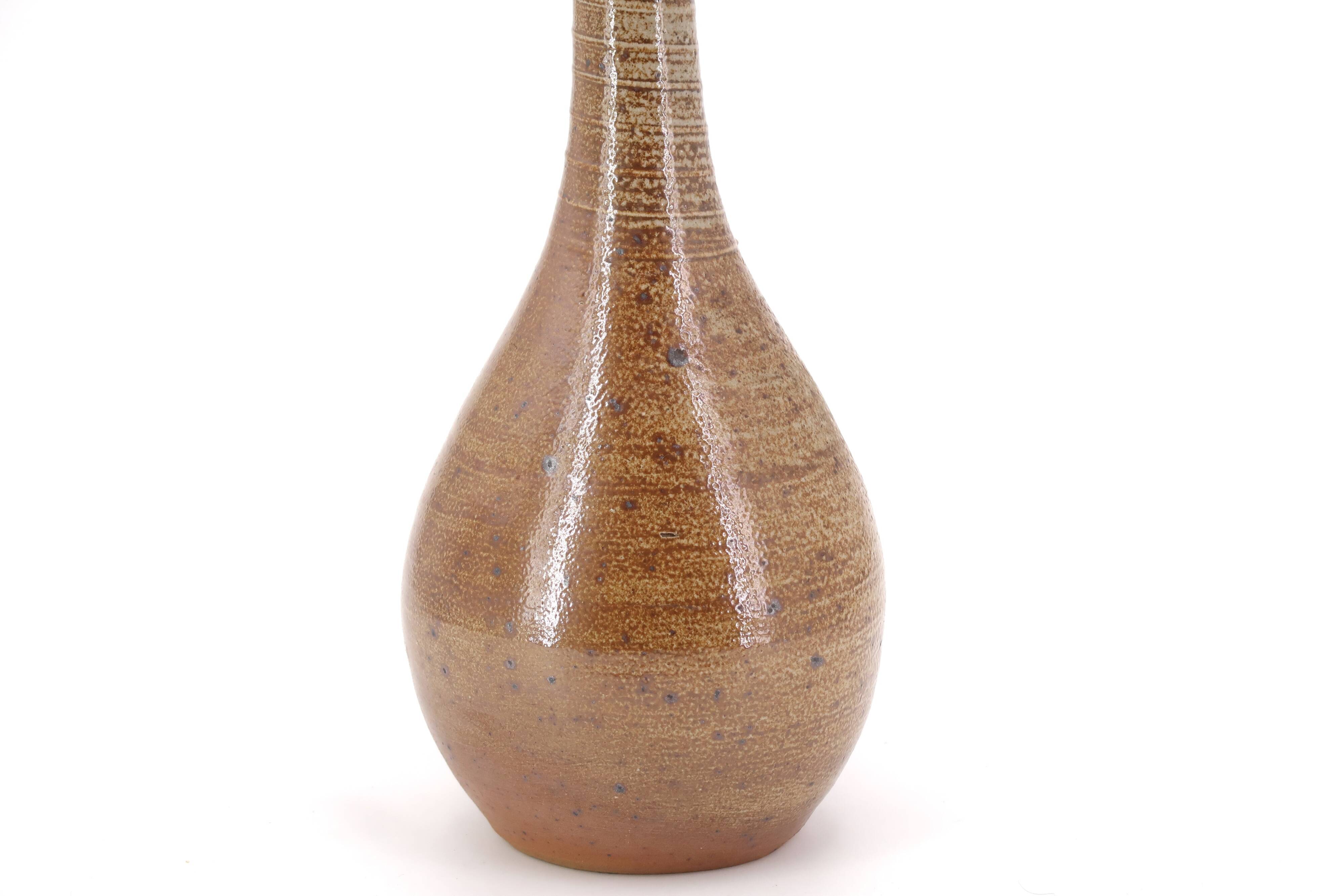 Sandstone ceramic lamp, wool lampshade, 1960s