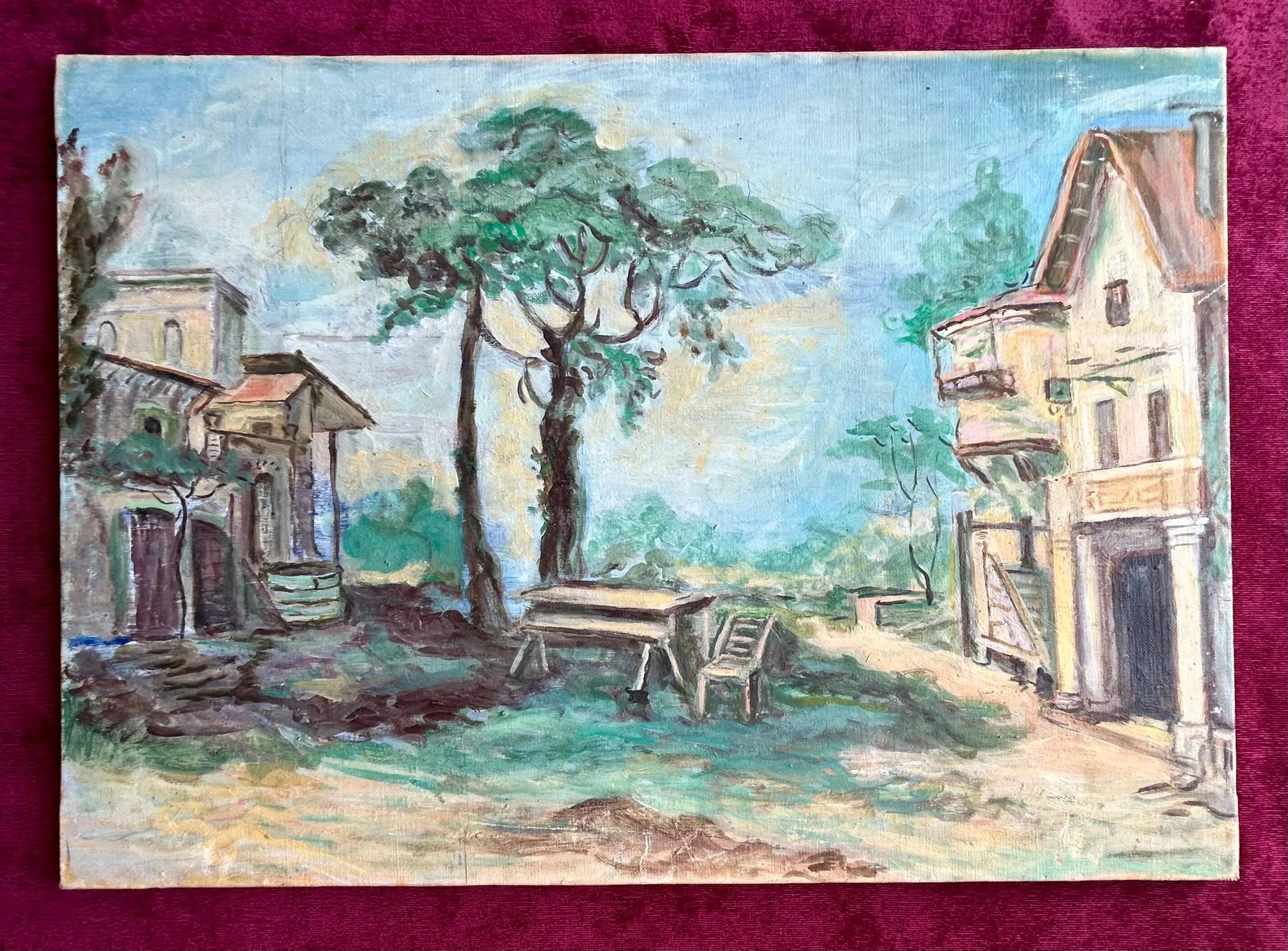 French Provence Landscape Vintage Oil Painting
