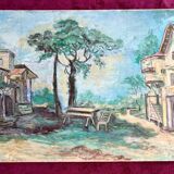 French Provence Landscape Vintage Oil Painting