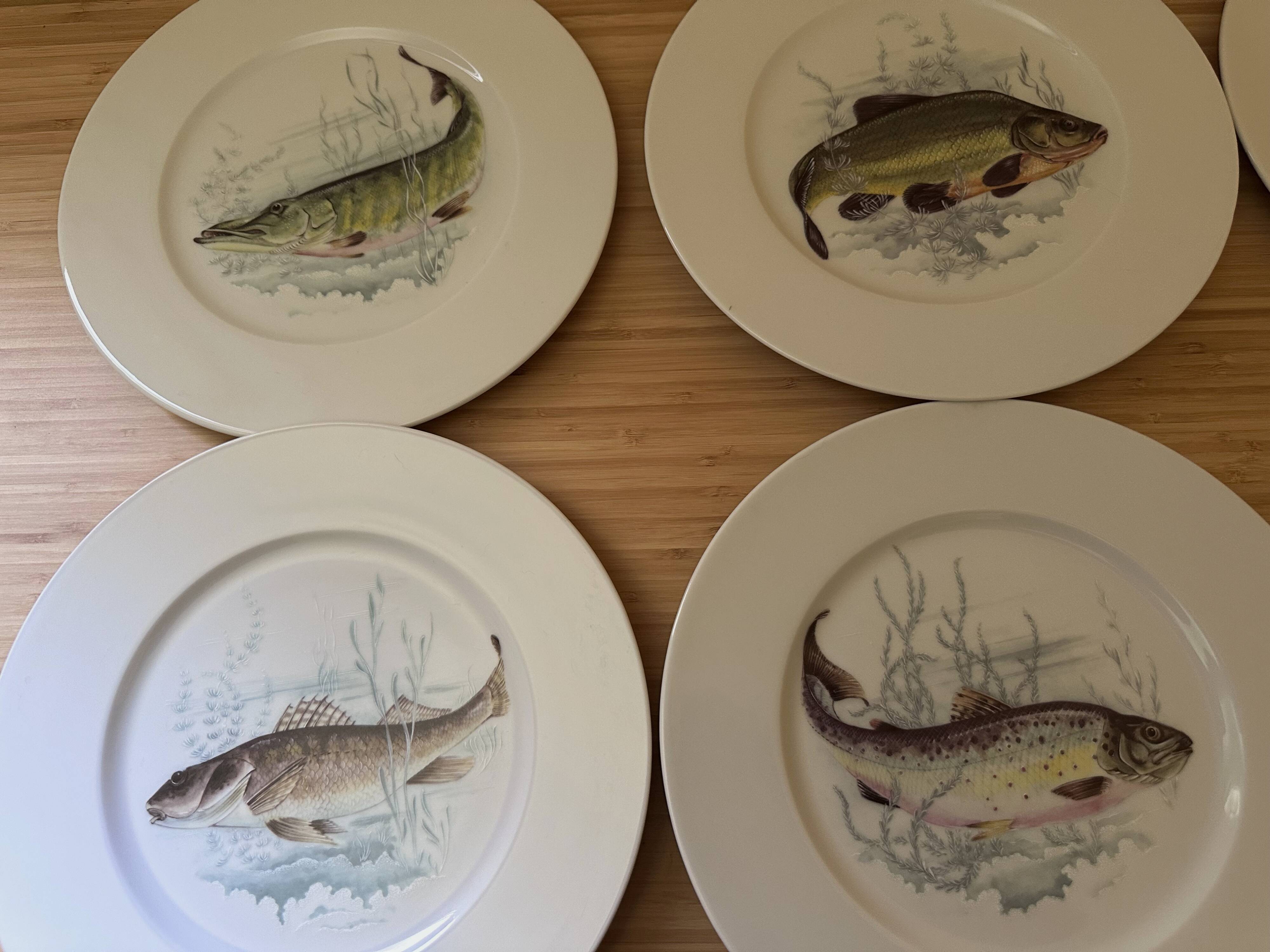 6 fish plates made of Bavarian porcelain