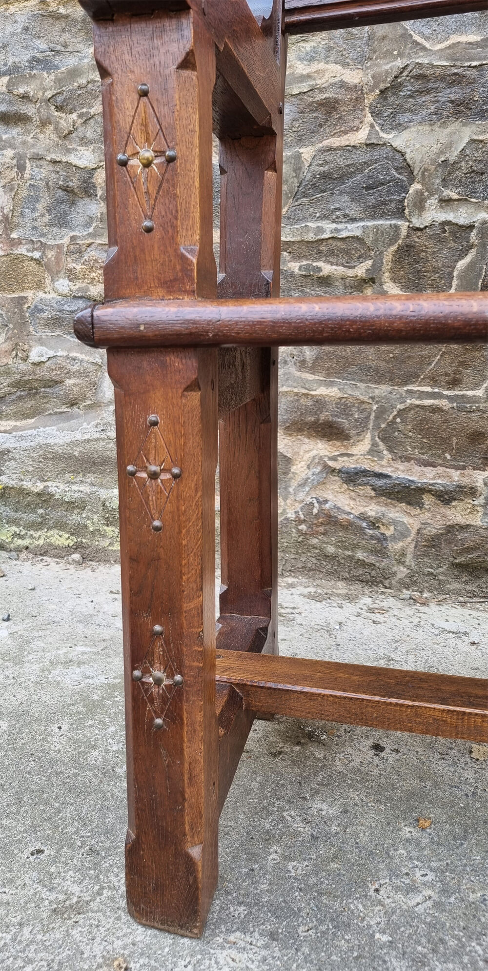 Stylized church pew, early twentieth century, solid wood