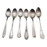 Set of 6 small mismatched old silver metal spoons for a chic table