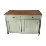 Pastel green low buffet, raw wood tray