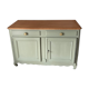 Pastel green low buffet, raw wood tray