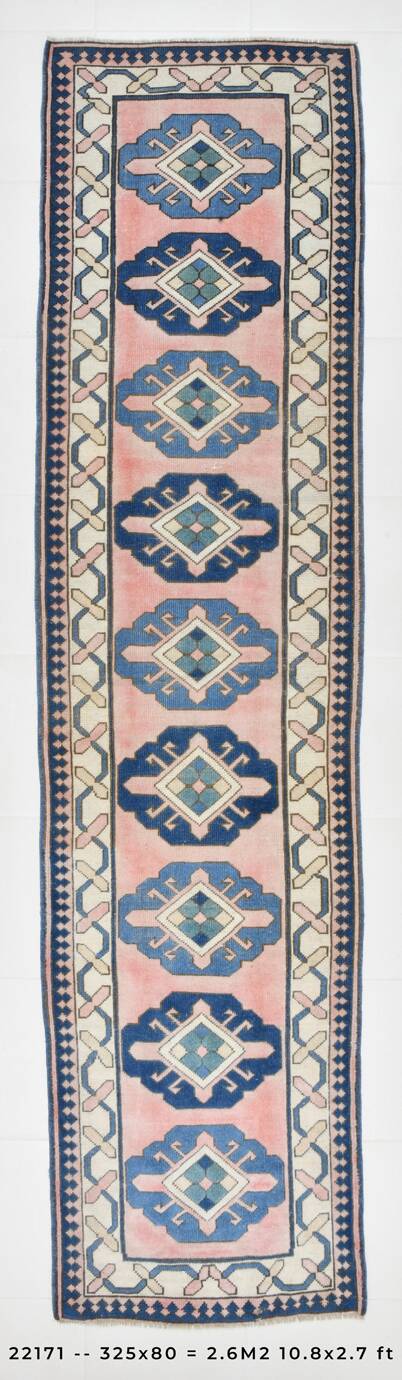 3x10 Pink & Blue Oushak Runner Rug 80x325Cm SK 22171
