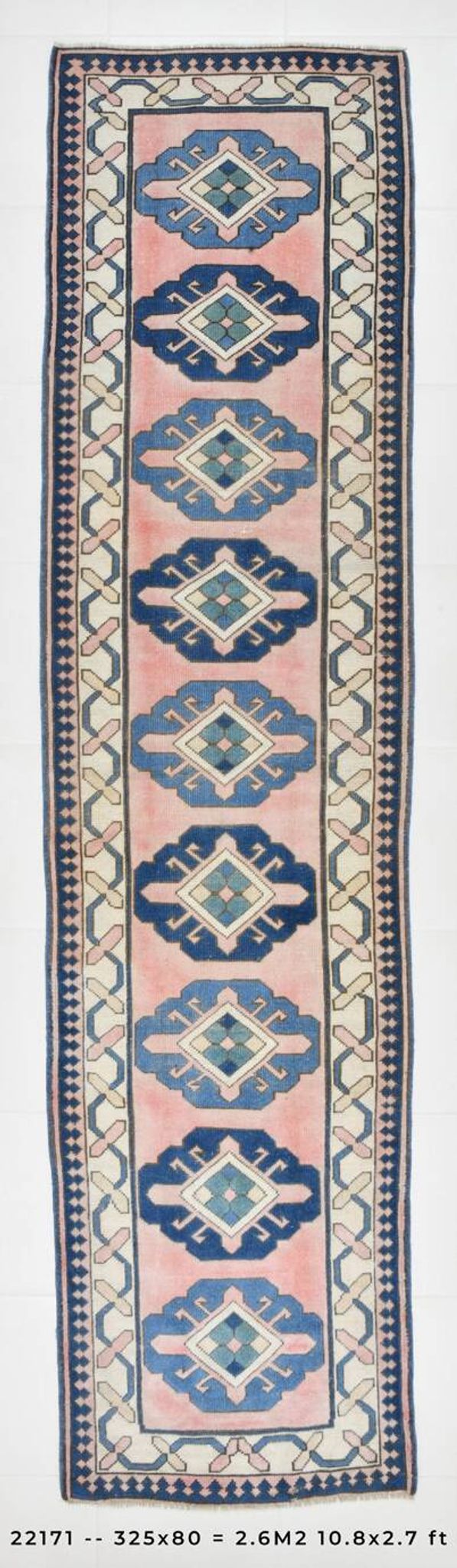 3x10 Pink & Blue Oushak Runner Rug 80x325Cm SK 22171