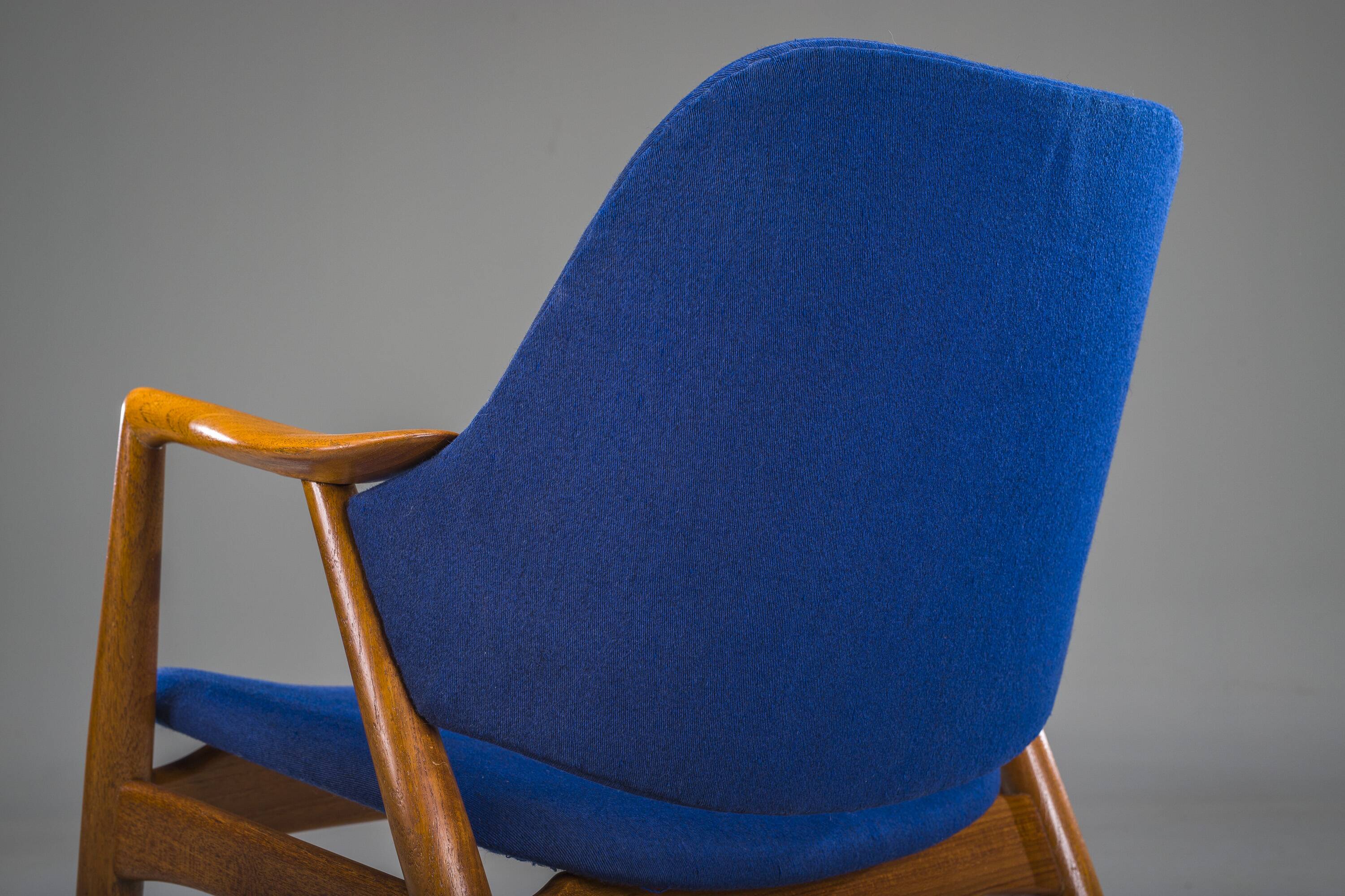 Armchair in Blue and Teak by Alf Svensson for Dux, 1960s