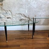 Ensemble de tables basses gigognes en verre et laiton