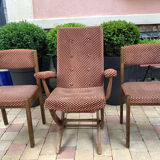Armchair and 2 Baumann chairs in vintage velvet