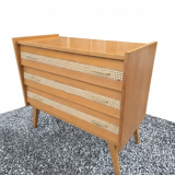 Commode vintage en chêne et cannage des années 60