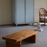 Square coffee table in solid pine in Swedish modern style by Sven Larsson, brutalism, 1970s.