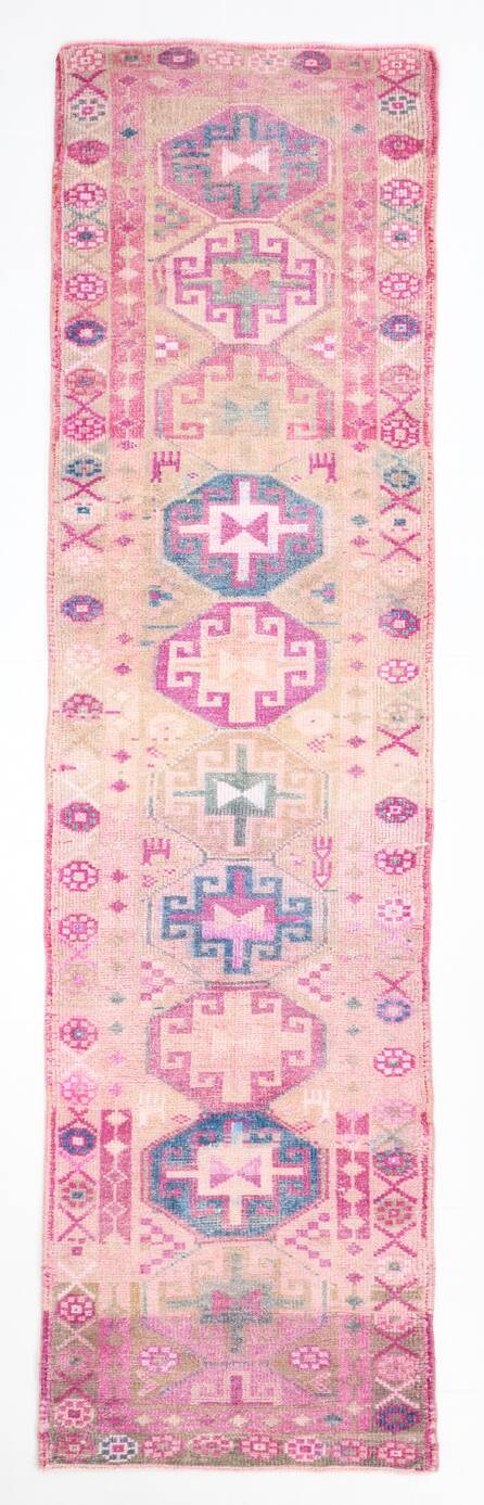 3x10 Rug For Hallway Pink Blue Vintage Runner Rug, 85x318Cm