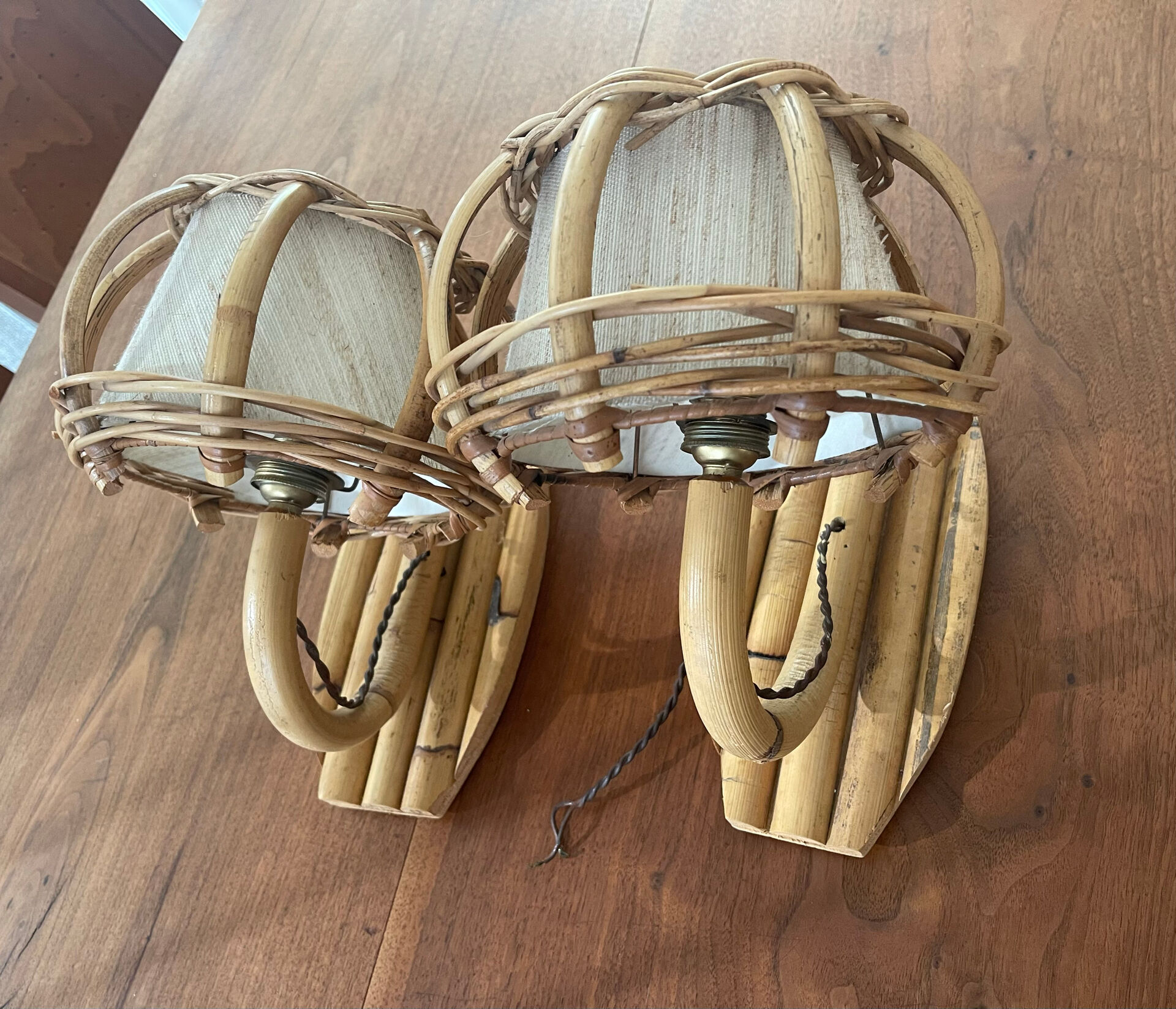 2 appliques rotin Louis Sognot