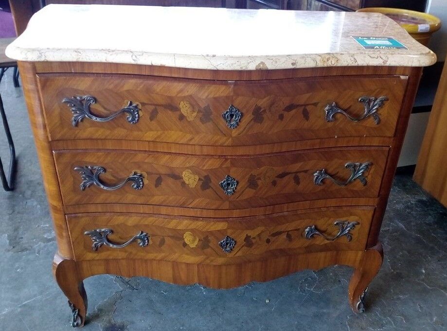 Chest of drawers inlaid on marble Louis XV style