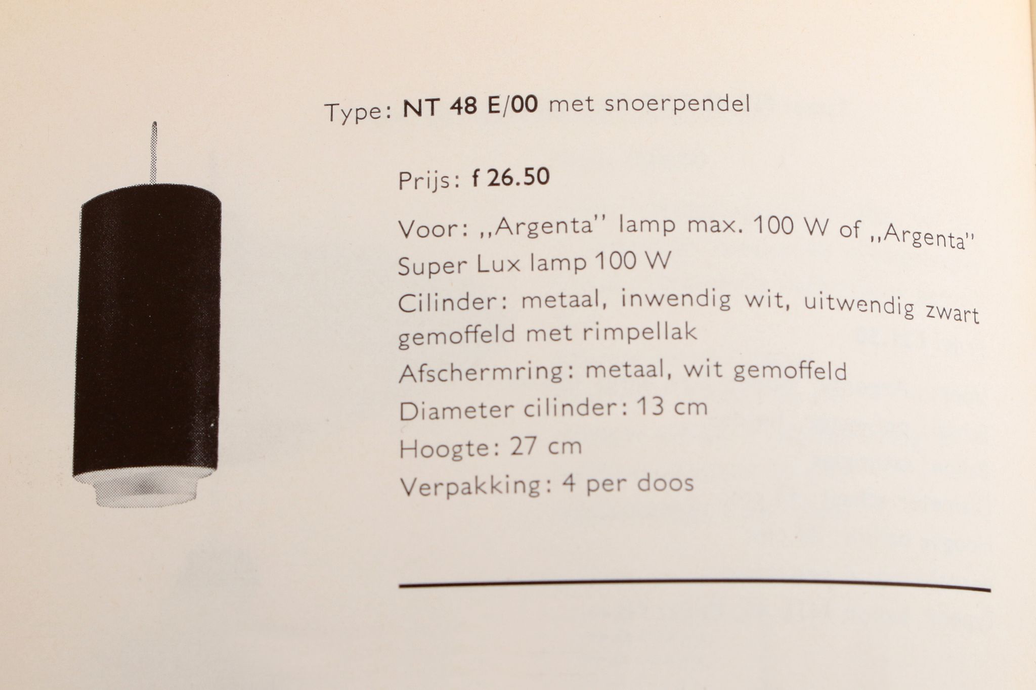 Philips set of 4 hanging lamps model nt 48 design by argenta, 1960