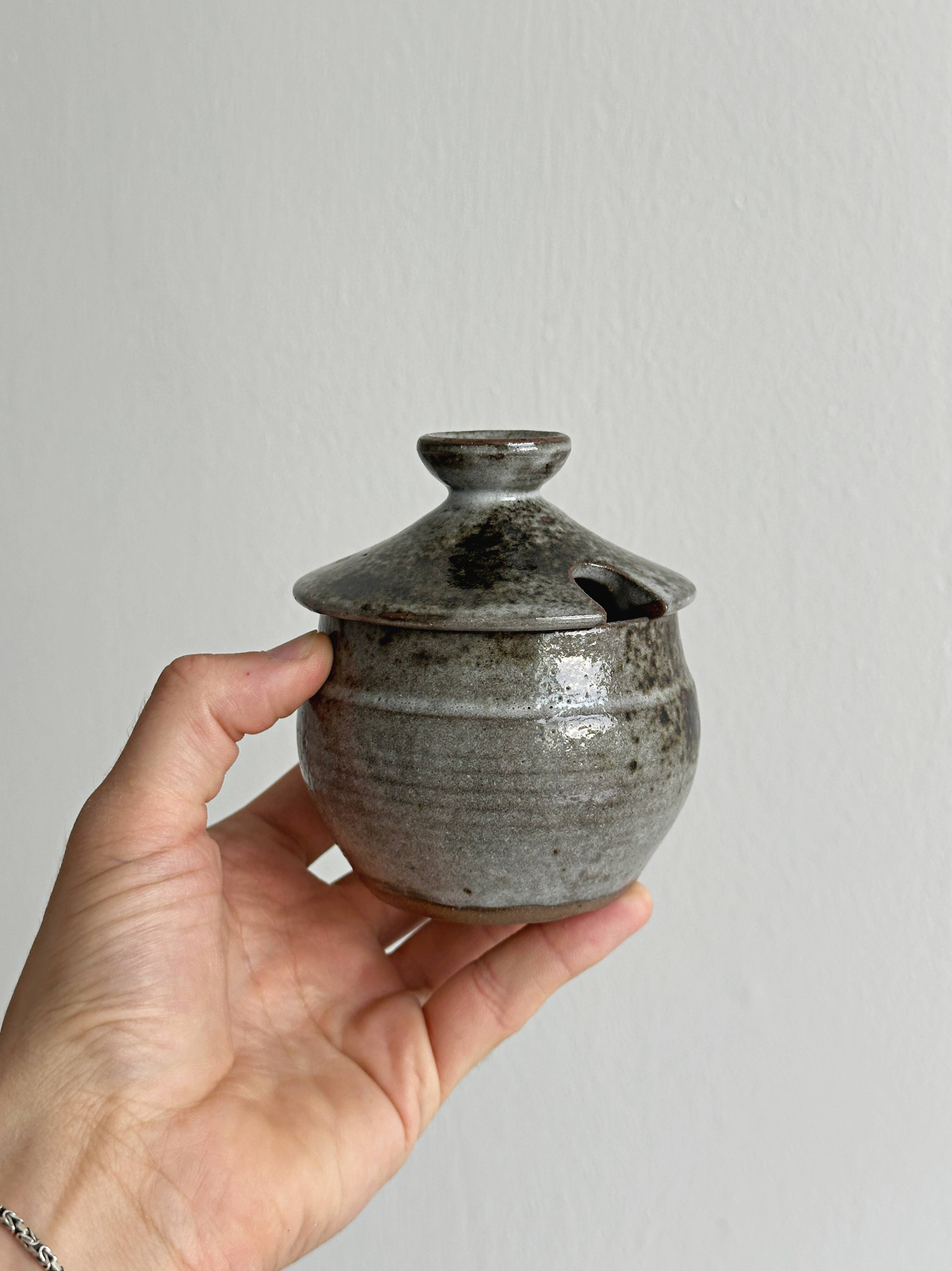 Speckled grey ceramic sugar bowl