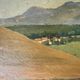 Old oil painting of a landscape on panel from 1920, haystacks.