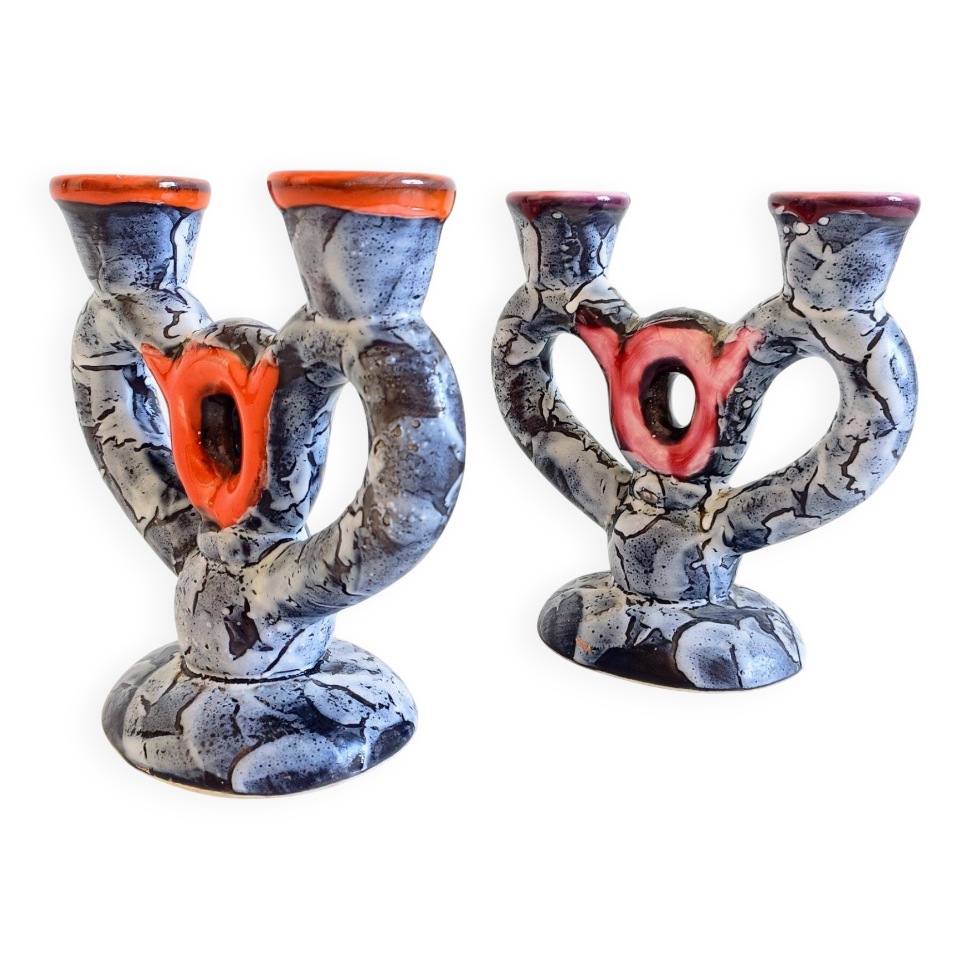 Candelabre en céramique du milieu du siècle par Vallauris, style Gaudí, France, années 1950.