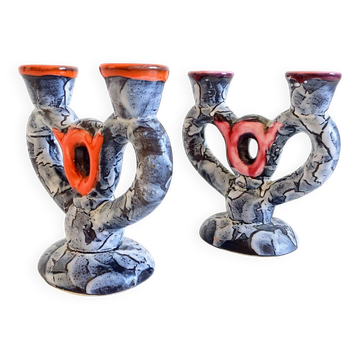 Midcentury Ceramic Candelabra by Vallauris, Gaudí Style, France, 1950s