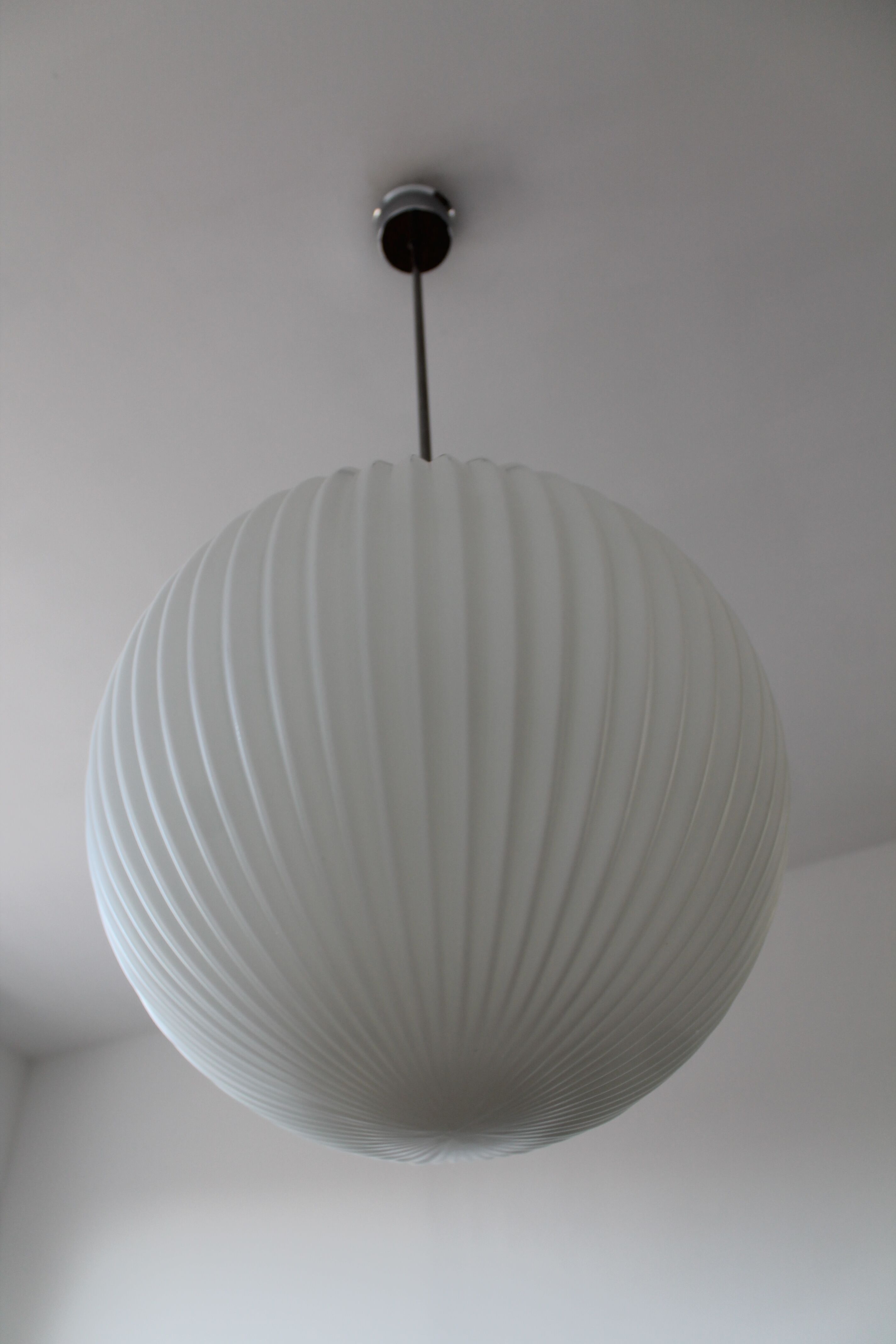 Large globe opaline suspension pleated circa 1950