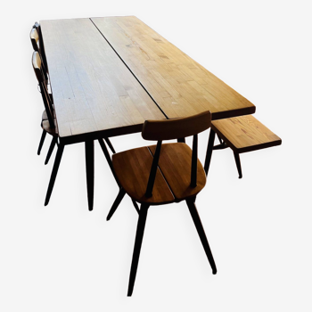 Lot salle à manger table chaises et banc par Illmari Tapiovaara
