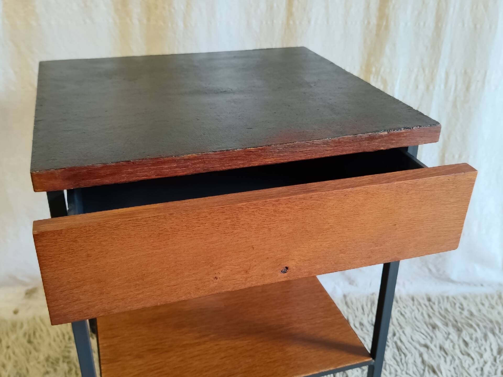 Modernist bedside table in wood and metal - 1950s/60s