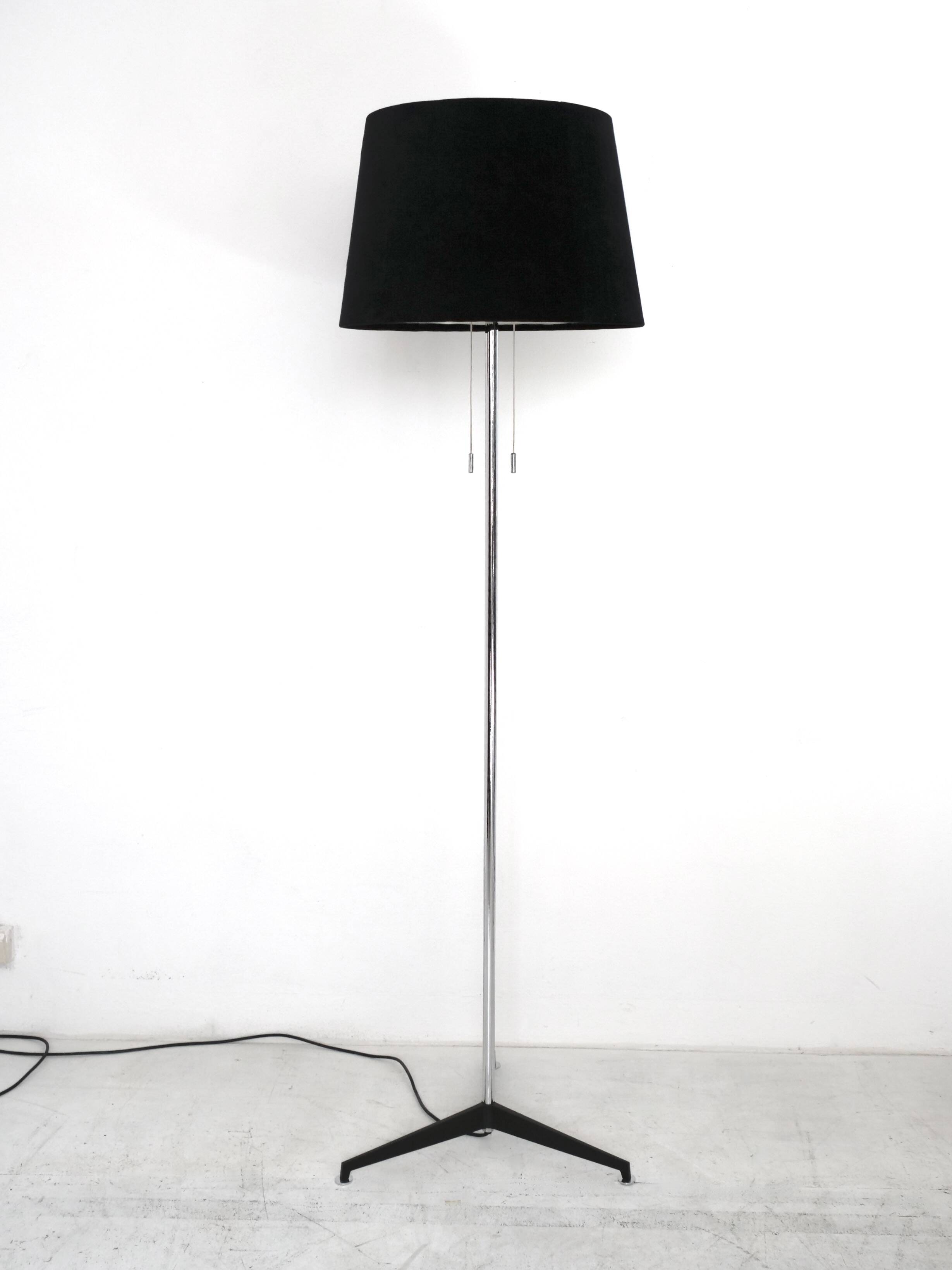 Chrome and black velvet Staff light floor lamp