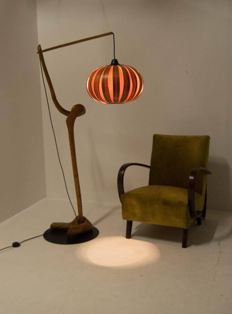 1960s Mid-Century Modern Sculptural Wooden and Veneer Floor Lamp