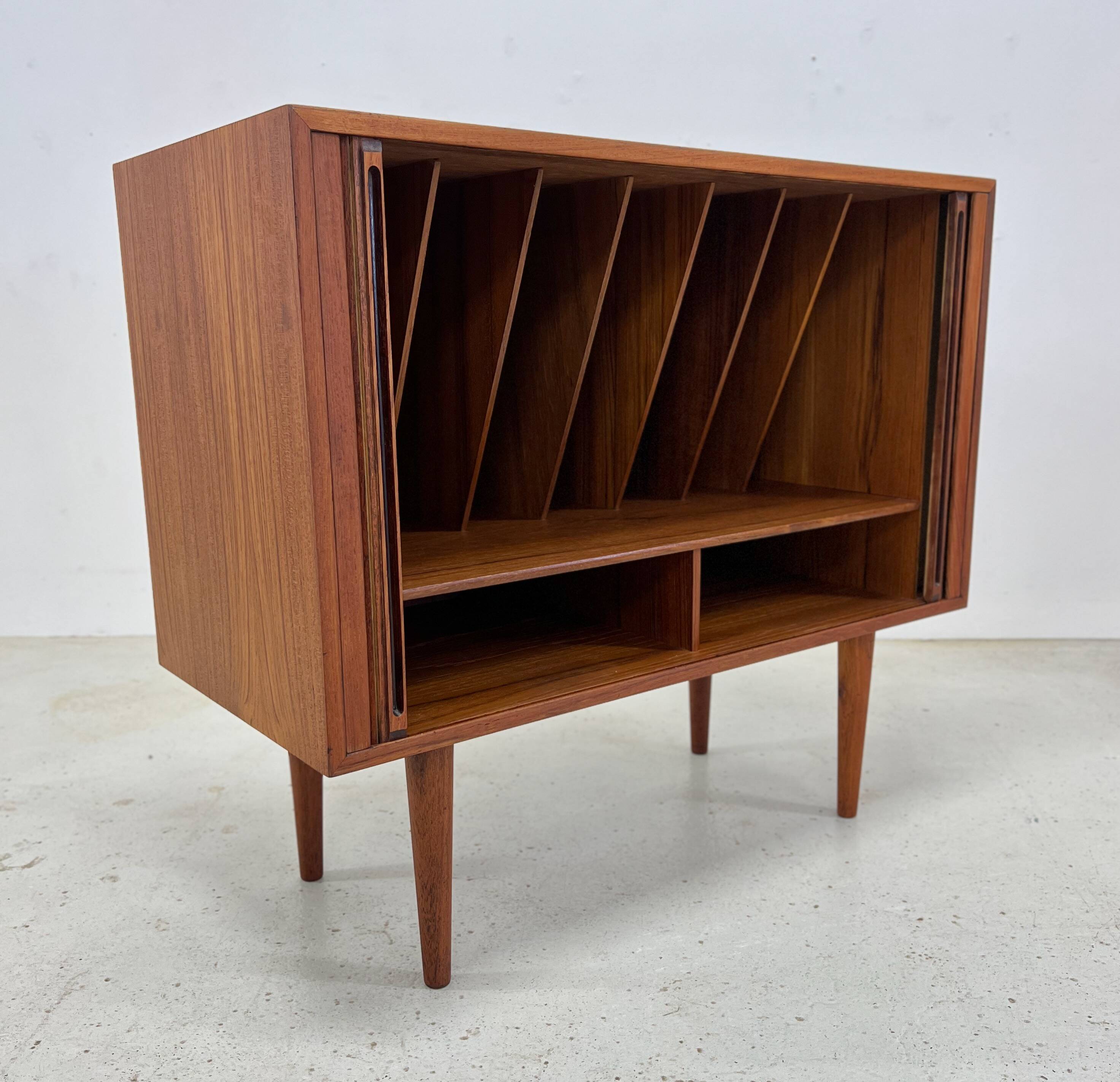 Kai Kristiansen Teak Tambour Door LP Record Cabinet, 1960s.