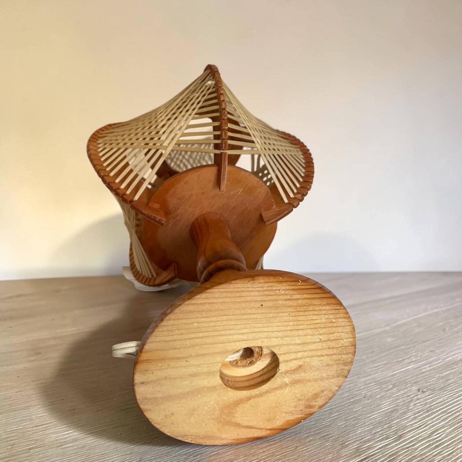 Pair of mid century wooden table lamps